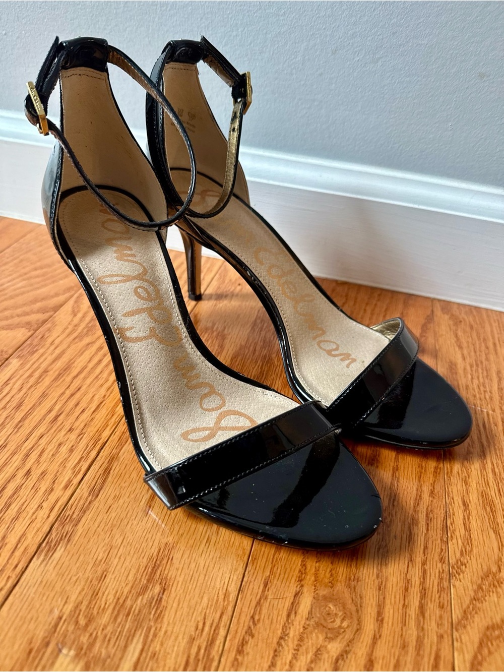 Sam Edelman Black Patent Ankle-Strap Stiletto Sandals Size 7